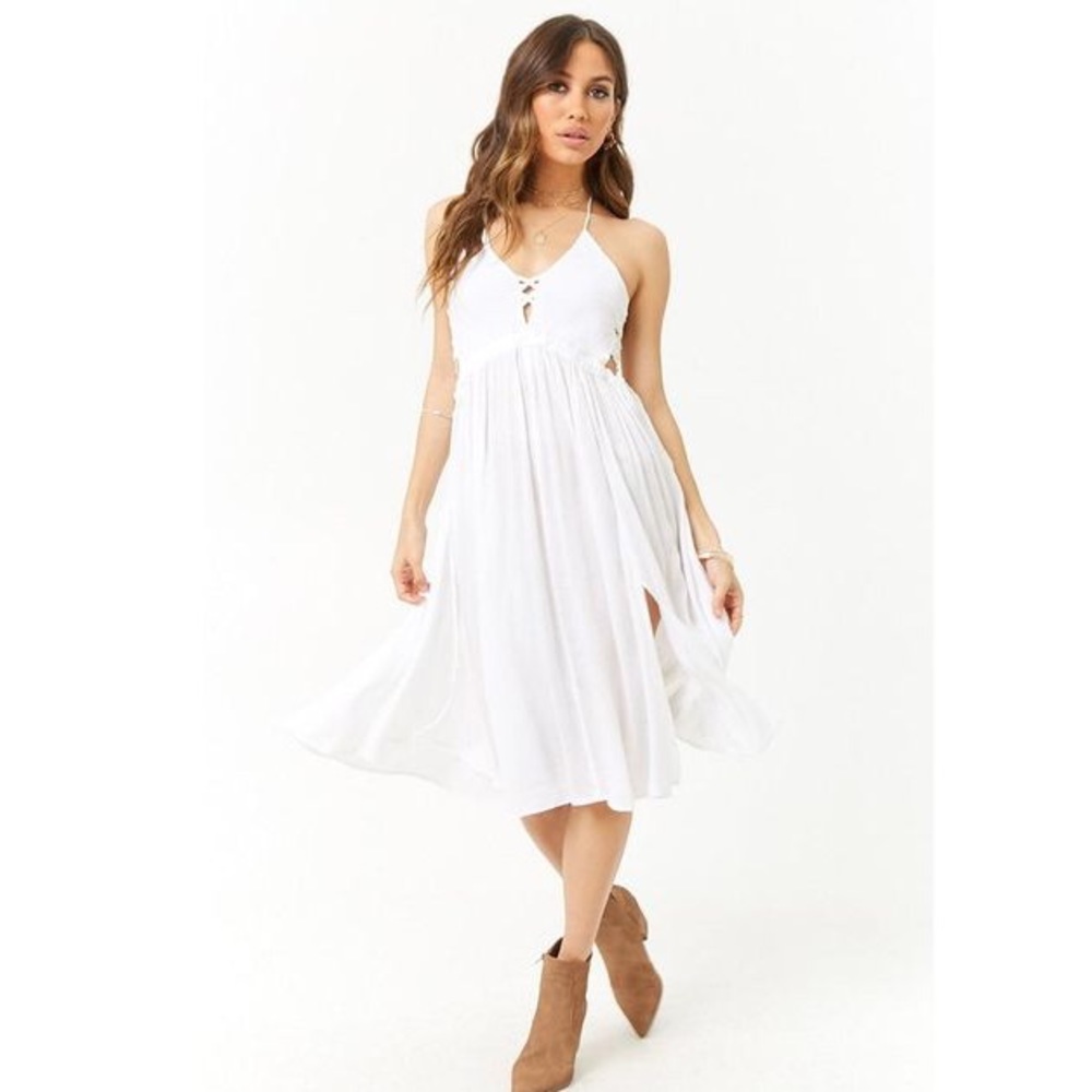 Boho Me White Macrame Halter Dress